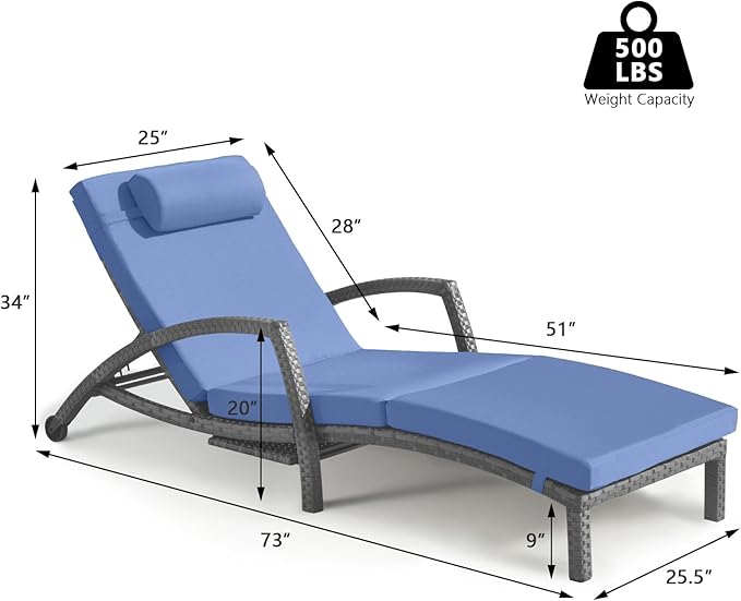 Chaise Lounge Chairs Outdoor Set of 2, Comfy Outside Wicker Patio Pool Lounge - Image 6