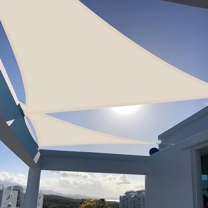 SUNNY GUARD Custom Size 7'x12'x13.9' Triangle Butter Cream UV Block Sunshade by SUNNYGUARD