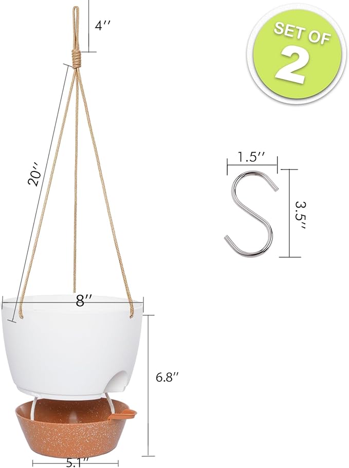 8 inch Hanging Planters, 2 Pack Self Watering Hanging Pots - Image 2