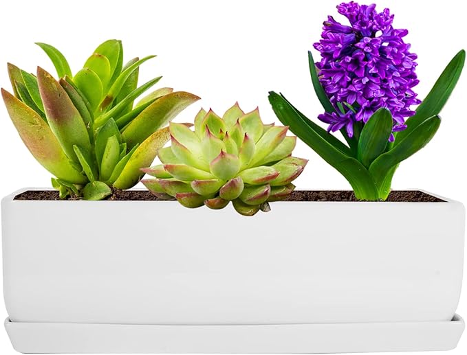 Vencer 14 Inch Rectangular Modern Minimalist Ceramic Succulent Planter Pot - Image 2