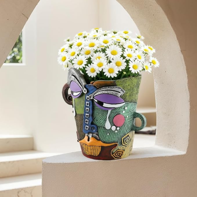 Picasso Abstract Face Flower Pot, Unique Resin Crafted Planter - Image 7