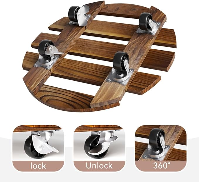 2 Pack Plant Stand Indoor and Outdoor, 12IN Premium Wooden Plant Caddy - Image 3