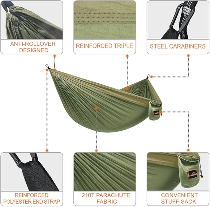 Camping Hammock, Super Lightweight Portable Parachute Hammock - Image 2