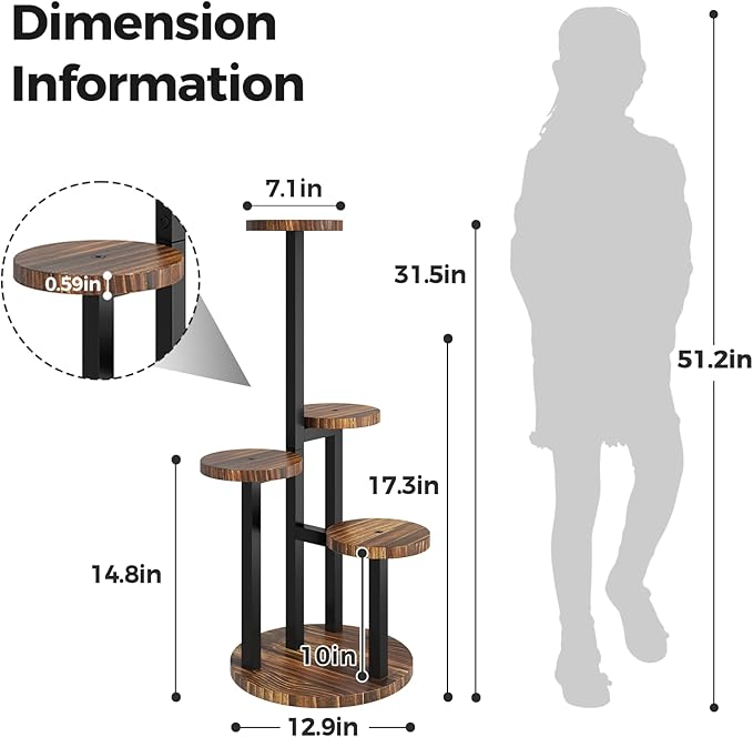 Bamworld Plant Tables Indoor Corner Plant Stand Tall Metal Wood Plant Shelf - Image 4