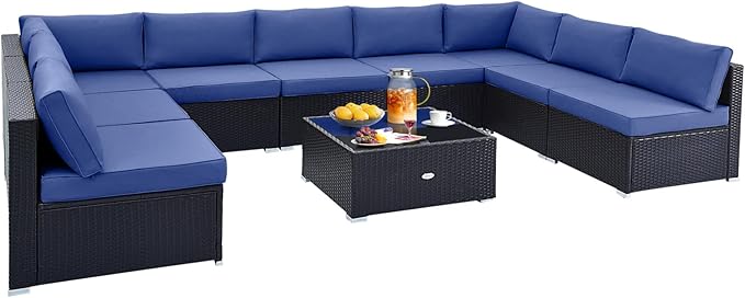 Tangkula 10 Pieces Patio Sofa Set, Outdoor Wicker Conversation Set by TANGKULA