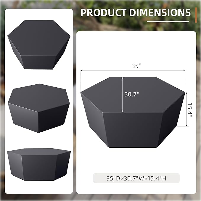 UPHA Outdoor Hexagon Coffee Table, Small Modern Minimalist Accent Tables - Image 2