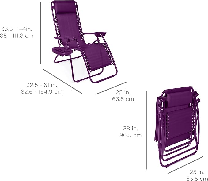 Best Choice Products Set of 2 Adjustable Steel Mesh Zero Gravity Lounge Chair - Image 2