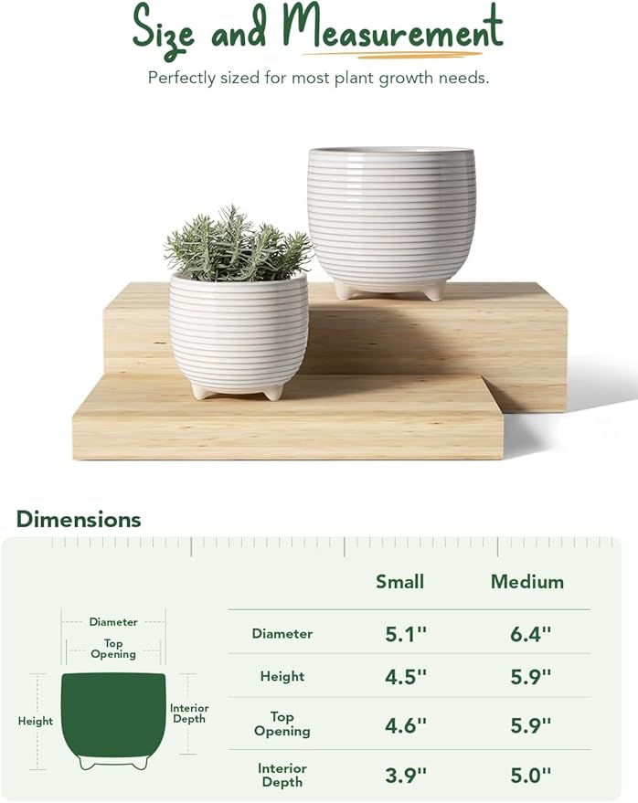 LE TAUCI Ceramic Plant Pots, 5.1 + 6.4 Inch Footed Pots - Image 5
