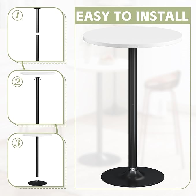 Flamaker Round Bistro Pub Table Modern Style Metal Base MDF Top Cocktail Bar - Image 7