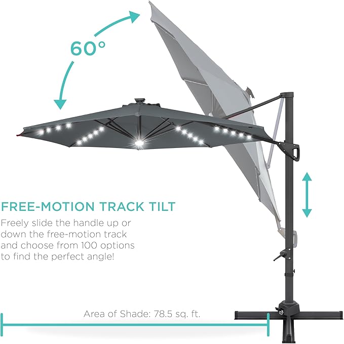 Best Choice Products 10ft Solar LED Cantilever Patio Umbrella, 360-Degree - Image 5