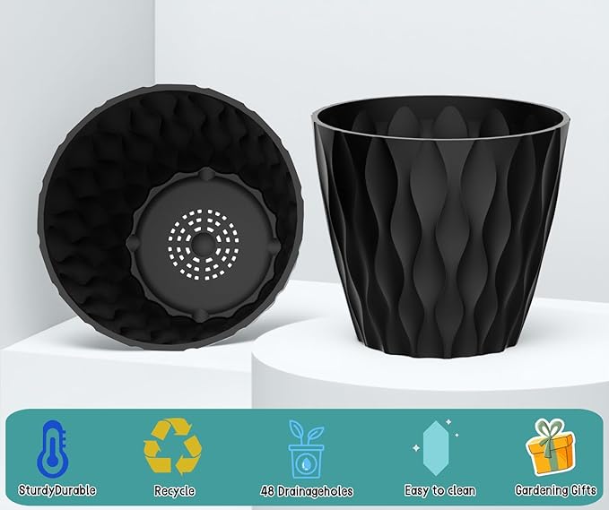 6 Pack 7 Inch Plant Pots with Drainage and Saucers, Stackable Nursery Planters - Image 3