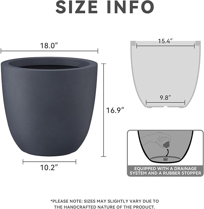 Kante 18 Inch Dia Round Concrete Planter, Indoor Outdoor Large Plant Pot - Image 2