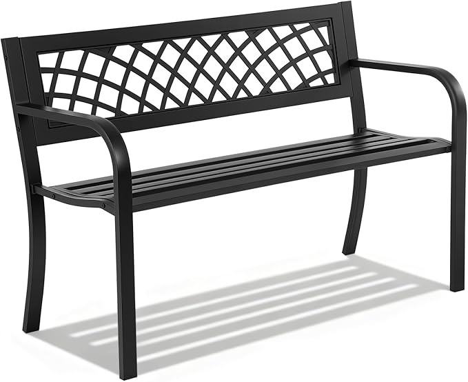 Garden Bench, Outdoor Benches, Iron Steel Frame Patio Bench by FDW