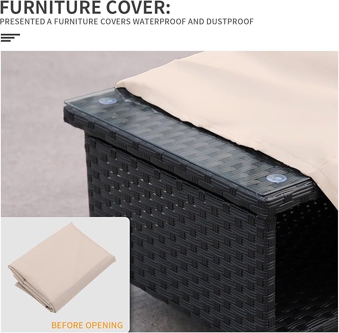 Outdoor Wicker Coffee Table Patio Furniture Garden Rattan 2-Layer Glass Table - Image 6