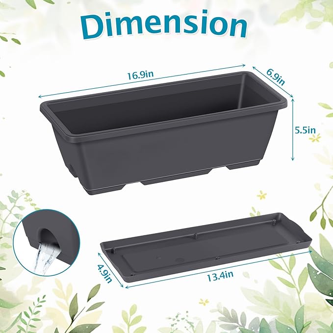 ETELI Deck Railing Planter Boxes 6 Pack Window Box - Image 3