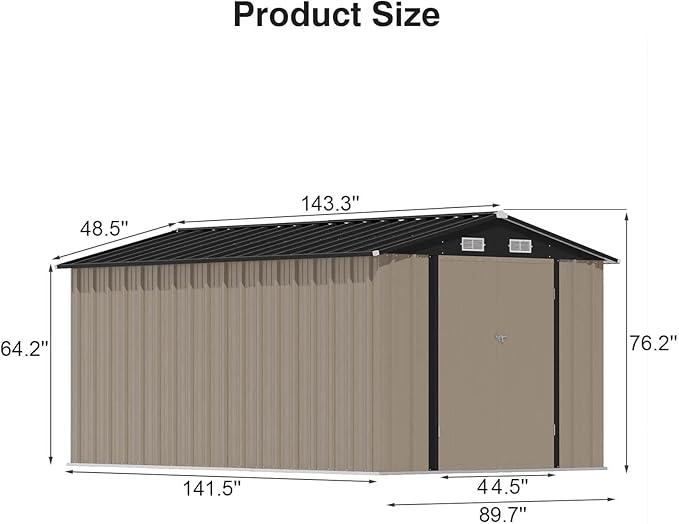 Patiowell 12 x 8 FT Outdoor Storage Shed, Steel Shed Storage House - Image 3
