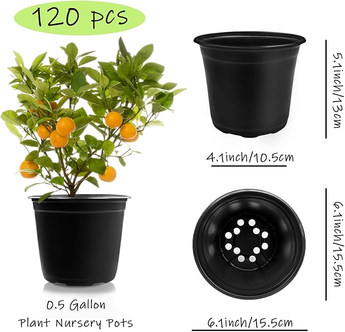 Anyumocz 120Pcs 0.5 Gallon Plant Nursery Pots, Plastic Pots - Image 2