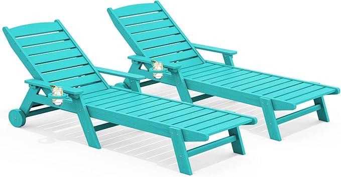 SERWALL Patio Chaise Lounge Chair Set of 2, Poly Lounge Chair by SERWALL