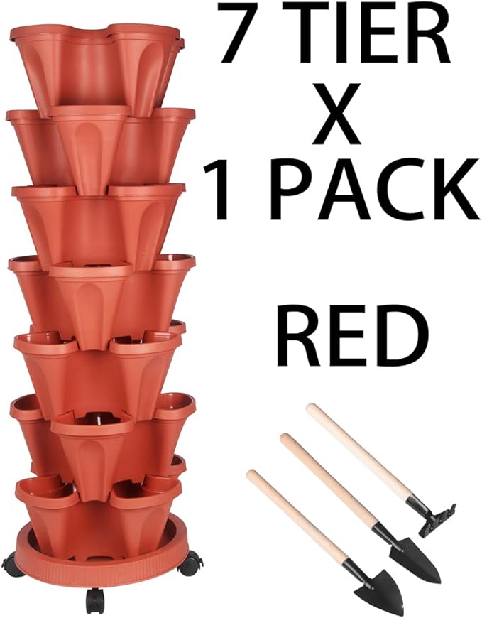 GameXcel Vertical Planter 7 Tier Stackable Planters Garden Planters Strawberry - Image 8