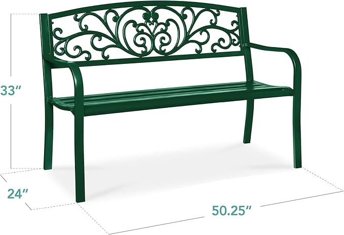 Best Choice Products Outdoor Bench Steel Garden Patio Porch Furniture - Image 2