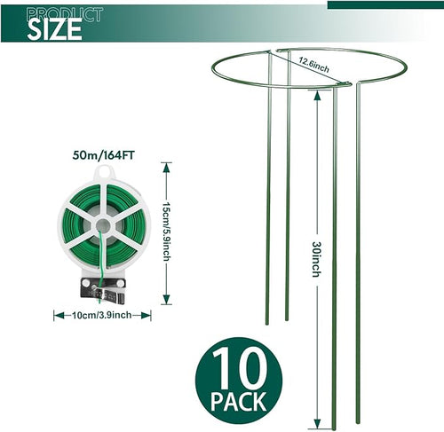 10 Pack 30 Inch Plant Support Stakes, Heavy-Duty Half Round Peony Support Ring - Image 2