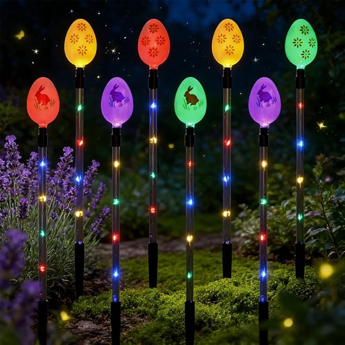 8 PCS Solar Easter Eggs Stake Lights, IP65 Waterproof Multicolor Outdoor Easter - Image 8