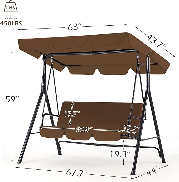 AECOJOY Porch Swing with Stand. 3-Seat Outdoor Clearance Porch Swings - Image 4