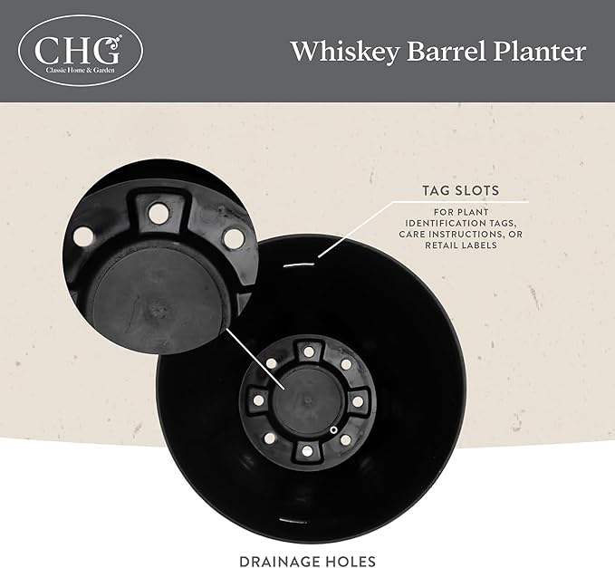 Classic Home and Garden Outdoor Round Whiskey Resin Flower Pot Barrel Planter - Image 3
