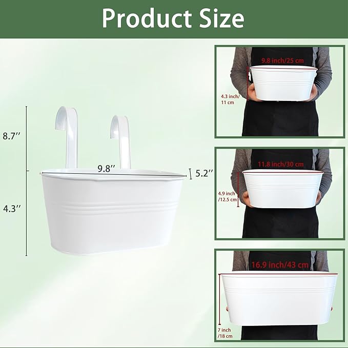 10" Hanging Flower Pots, Railing Planters Fence Pot - Image 3
