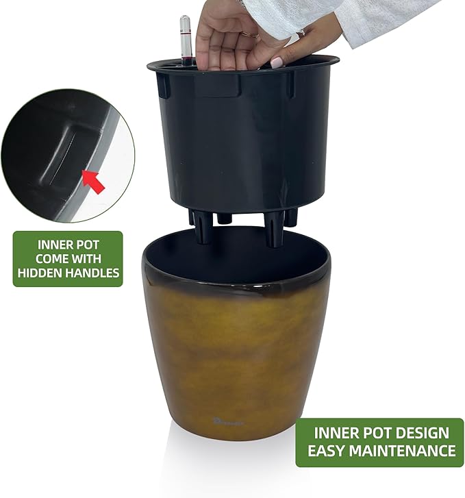 Dexceder 9x8 Inches Self Watering Planter Indoor Outdoor, Inner Pot Design - Image 4