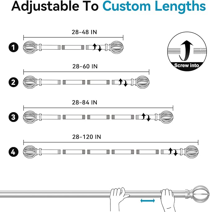 Silver Curtain Rods for Windows 28 to 48 Inch, 2 Pack 5/8" Diameter Heavy Duty - Image 5