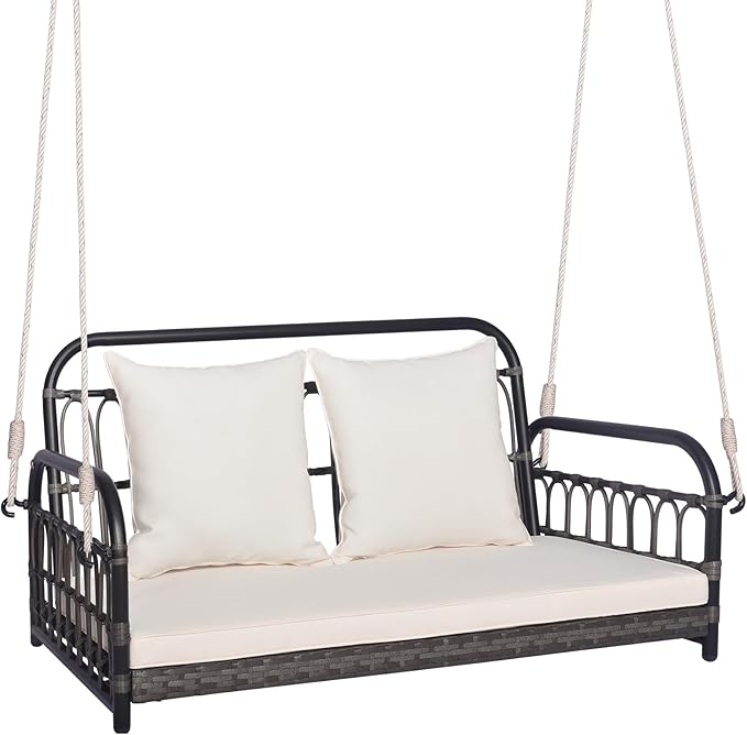Tangkula Outdoor Wicker Porch Swing, 2-Person Hanging Seat by TANGKULA