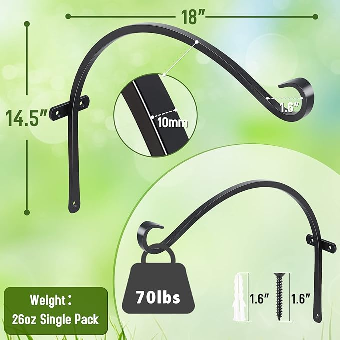 FEED GARDEN 18 Inch 2 Pack Outdoor Hanging Plant Bracket - Image 2