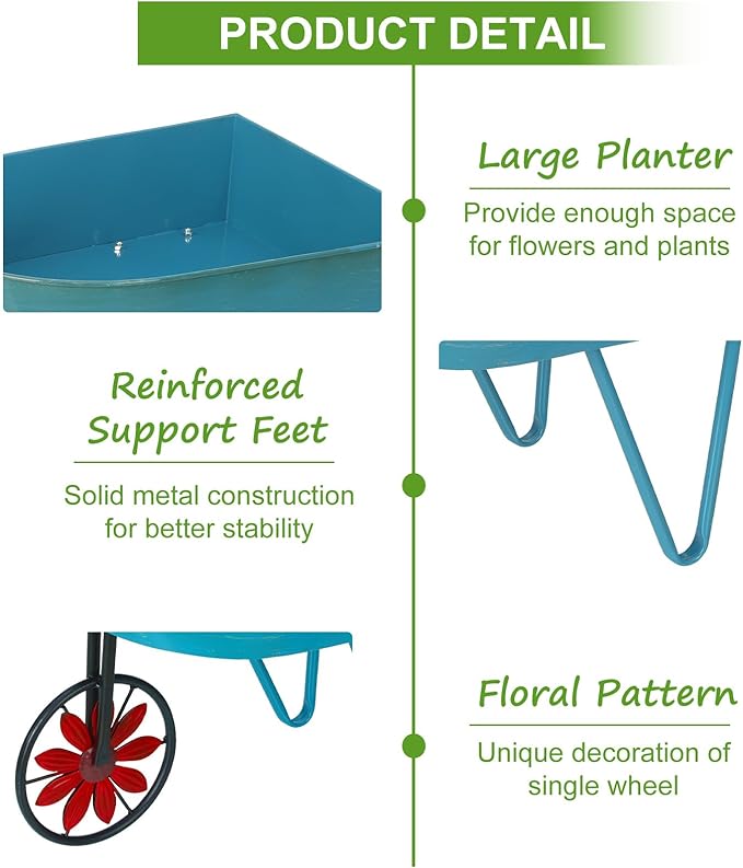 BAYN Metal Wheelbarrow Flower Cart Planter, 2 Packs Plant Stands - Image 4