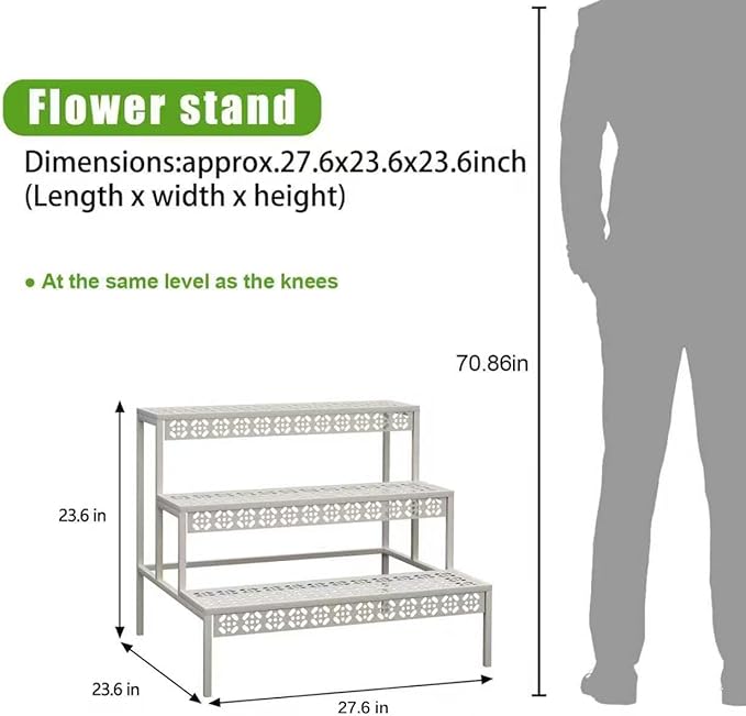 aboxoo 3 Tiers Metal Plant Stand, Rectangular Ladder Flower Pots Outdoor Plant - Image 2