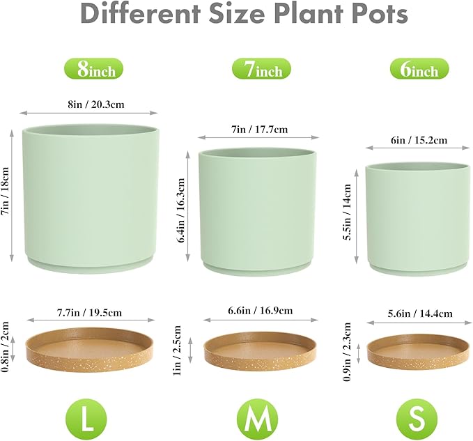 8/7/6 inch Plant Pots, 3 Pack Cylinder Flower Pots - Image 2