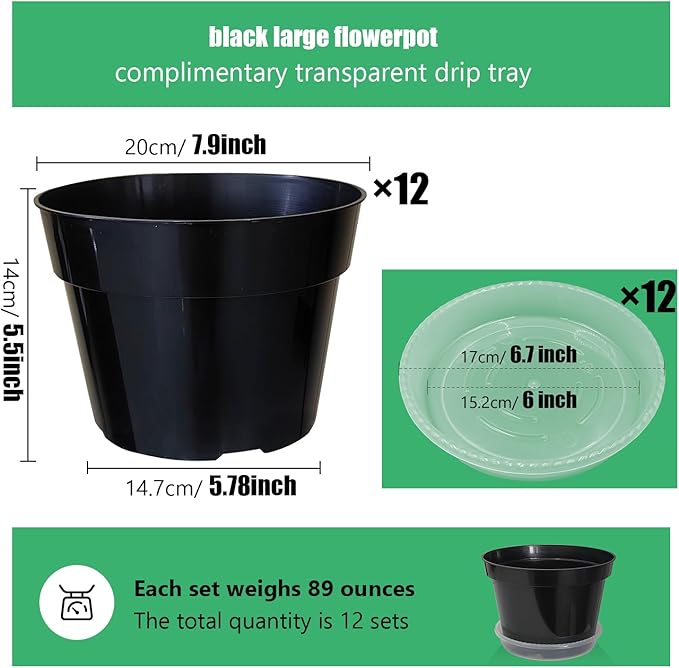 12 Pack Plant Pots, 8 Inch Plant Planter - Image 2