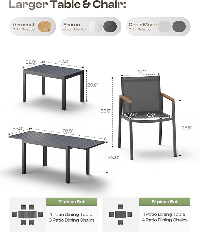 Expandable Outdoor Patio Dining Table Set - Image 8