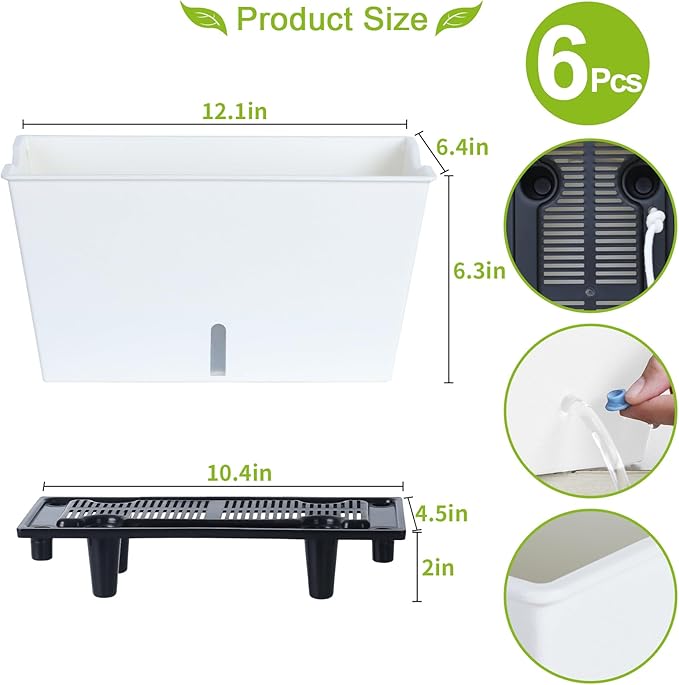 Window Box Planter 6 Pcs, 12.1 Inches Self Watering Plant Pots Rectangle Flower - Image 7