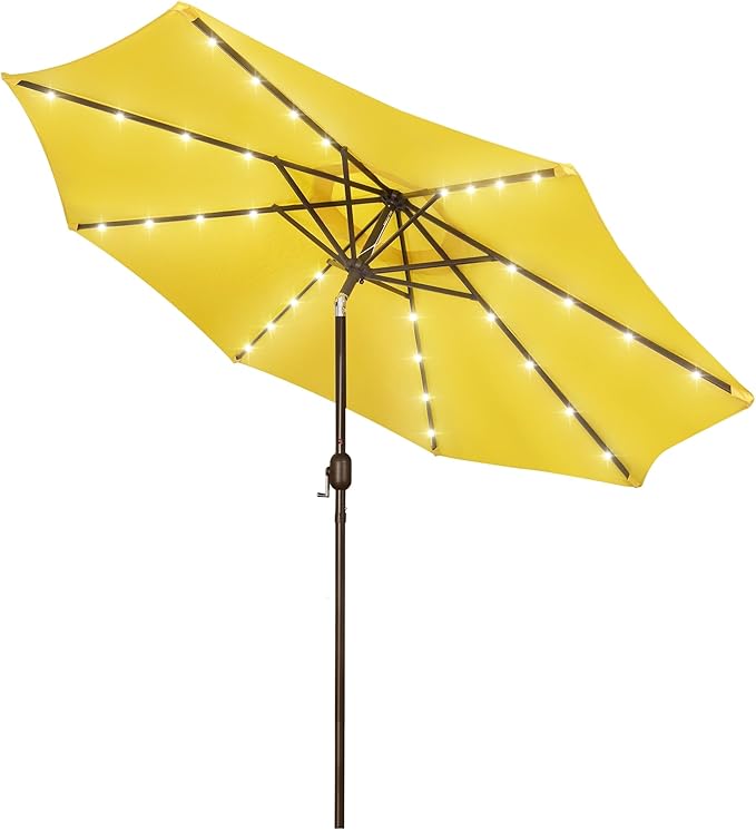 Blissun 9 ft Solar Umbrella, 32 LED Lighted Patio Umbrella, Table Market by Blissun