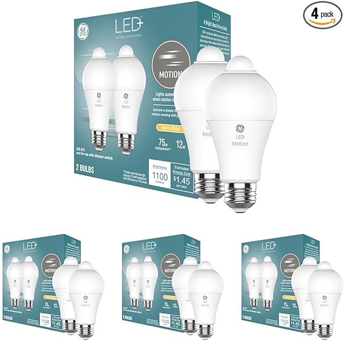 GE LED+ Motion Sensor LED Light Bulbs, Outdoor Security Lights, Warm White by GELighting