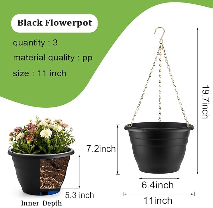 Hanging Planters 11 Inch, Self Watering Hanging Basket - Image 2