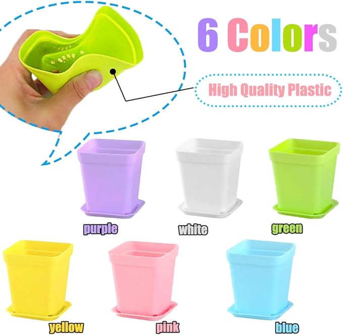 Haawooky 24 Pack Colorful Flower Pots Square Plastic Plant Pots Succulent - Image 3