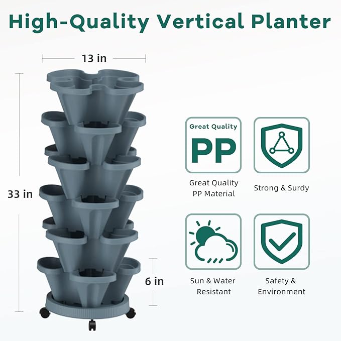 Strawberry Stackable Planters, Vertical Tower Garden, 6 Tiered Stacking Herb - Image 6