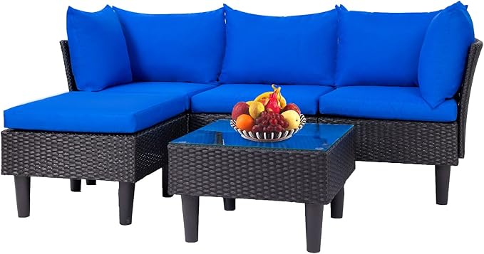 FDW 5 Pieces Patio Furniture Sets Outdoor Sectional Sofa Wicker Chair Rattan by FDW