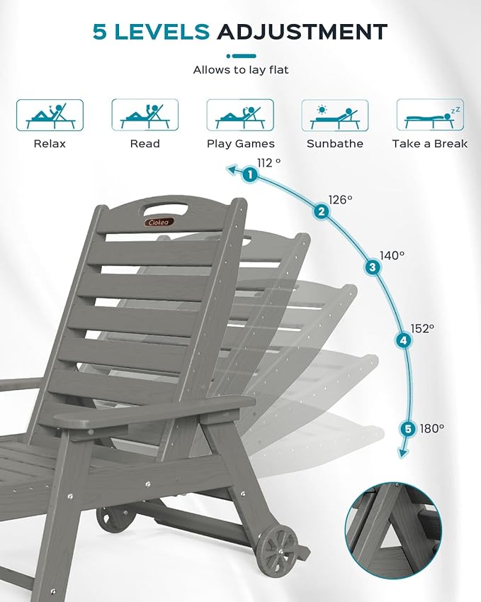 Outdoor Lounge Chair Set of 4, All Weather Patio Chaise Lounge Chairs - Image 4