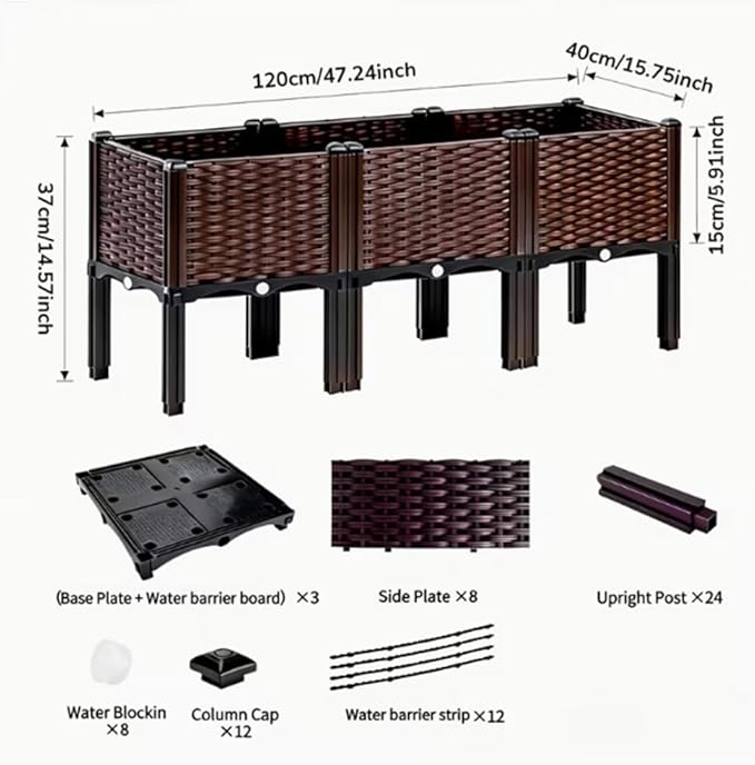 CloudDream 3Piece Brown Raised Garden Box Set, Flowers & Succulents. - Image 3