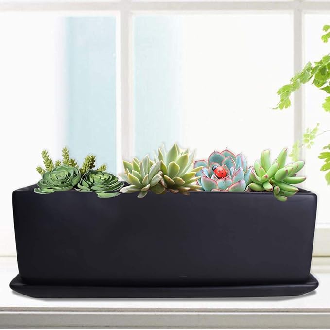Vencer 12 Inch Rectangular Modern Minimalist Ceramic Succulent Planter Pot - Image 6
