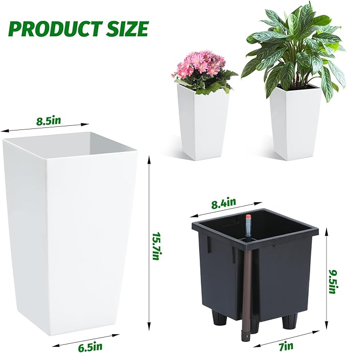 Garvee 16" Tall Planters Set of 4, Outdoor＆Indoor Black Planter Pots, High - Image 3
