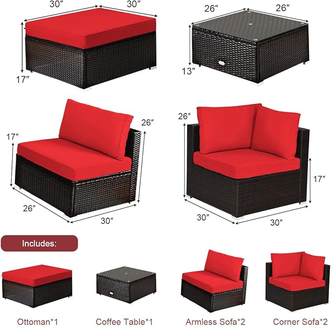 Tangkula 6 Piece Patio Furniture Set, Outdoor Deck Lawn Backyard Sectional Sofa - Image 5